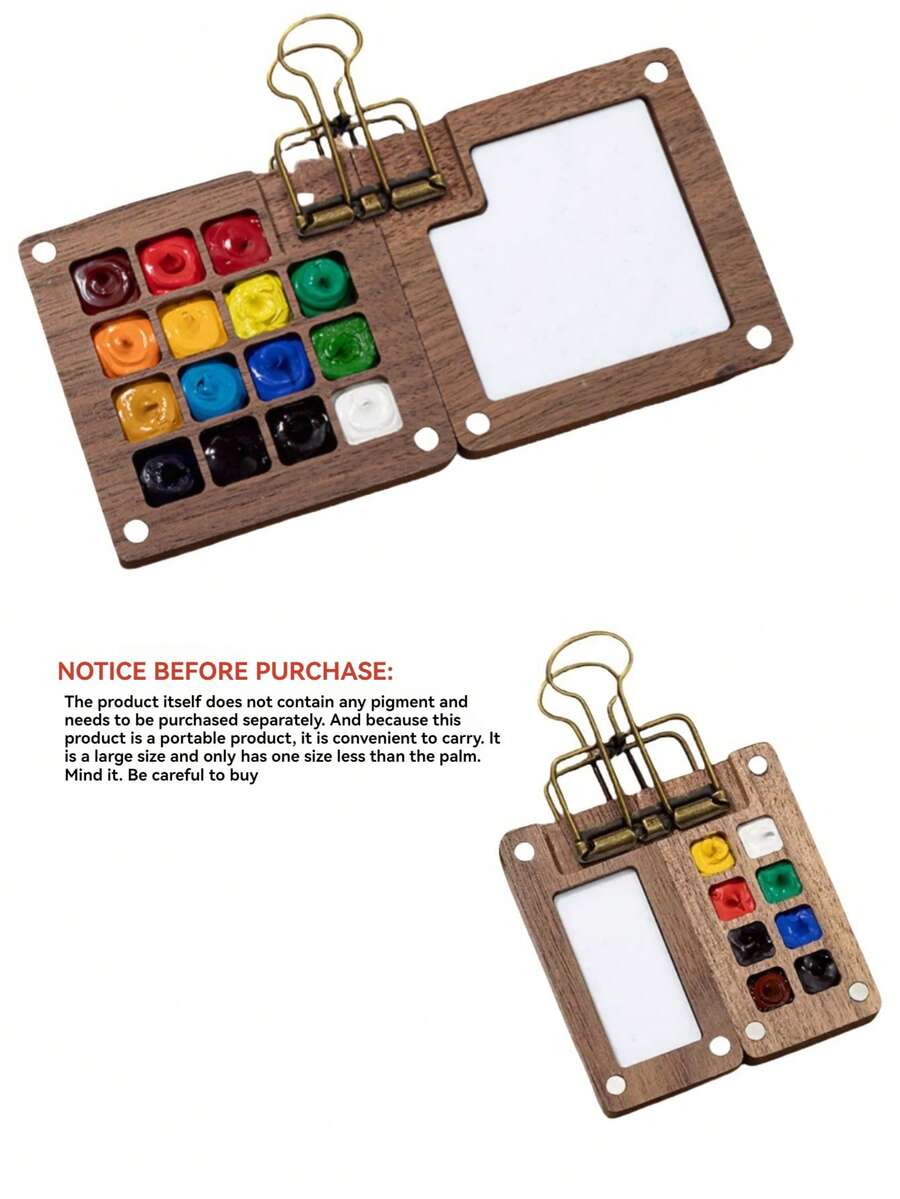 1pc Portable Walnut Wood Mini Palette, Pocket-Sized Color Mixing Palette Without Paints, Suitable For Travel And On-The-Go