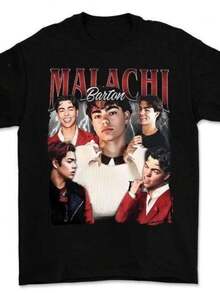 Camiseta gráfica Malachi Barton - Camiseta vintage unisex de cuello redondo con letras rojas en negrita y estampado de retrato, camiseta de manga corta de ajuste relajado al% para hombres y mujeres, regalo para fanáticos de laúsica para uso casual en todas las estaciones, atuendo diario, material transpirable, impresión duradera, entusiastas de - Negro - Ver 1