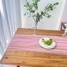 Nappe en dentelle de perles roses, décoration de table de mariage, voile de dentelle blanche transparente pour dessert, arche, décoration de douche de bébé, nappe décorative pour fête d'anniversaire, mariage