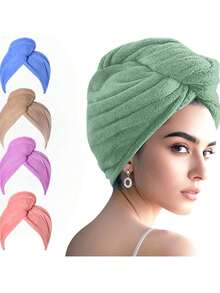 1 pieza Gorro/toalla de pelo suave, absorbente y cálido de estilo casual premium, adecuado para baño, natación, baño, piscina, todo el año. Toalla de pelo de doble capa, súper absorbente y de secado rápido. Gorro de ducha de felpa coral de unicolor para mujeres. Toallas de ducha para salón de belleza, hotel, deportes, artículos esenciales para el hogar, toalla, cuidado de la piel