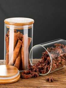 1 件高硼硅玻璃密封储物罐，直筒茶罐，干粮谷物零食防潮容器，带竹盖，理想的家居收纳工具 - 無色 - 查看 5
