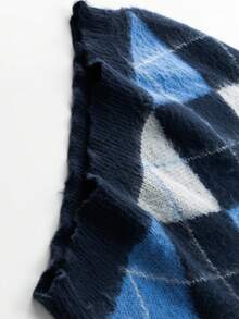 LOOKUN 新款秋冬男士休闲宽松简约菱形图案百搭圆领套头针织衫 - 藍色 - 查看 11