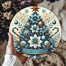 1pc Vintage Blue Christmas Tree Metal Sign - Merry Christmas 2D Printed Wall Art, Farmhouse Decor For Home, Kitchen, Coffee Bar, Indoor/Outdoor Use, Ideal Gift Home Decor Christmas Decorations Room Decor