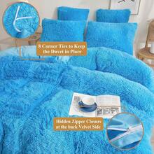 Plush Shaggy Duvet Cover Set, Ultra Soft Fluffy Bedding Sets 3 Pieces (1 Fuzzy Comforter Cover + 2 Pillow Cases), Zipper Close (, Pink), Luxury Bedding - 藍色 - 查看 6