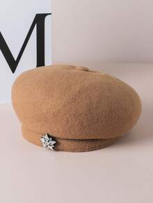 1pc Vintage Inspired Casual Beret Hat With Rhinestones, Flattering Fit, Suitable For Autumn/Winter, Valentine's Day - Multicolor - View 12