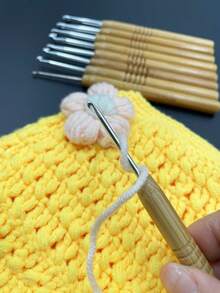 9pcs/Set Carbonized Bamboo Handle Crochet Hooks, Sweater Knitting Needles, Round Shank Hooks, Dreadlock Extensions Hooks, Oxidized Aluminum Head Weaving Tools, Handmade DIY Knitting Hooks - Multicolor - View 5