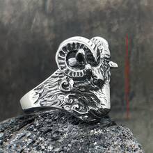1pc US Size European & American Hot-Selling Stainless Steel Ram Head Ring, Suitable For Halloween, Gift For Dad, Boyfriend, Friends And Colleagues - Ring - View 3