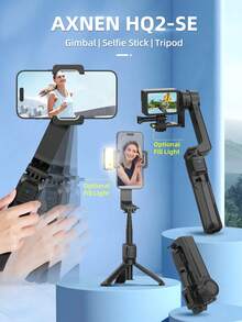 AXNEN 便携式三轴智能手机云台稳定器，带无线遥控器、补光灯、可折叠、360°旋转手机支架、自动平衡功能，适用于/安卓/GoPro