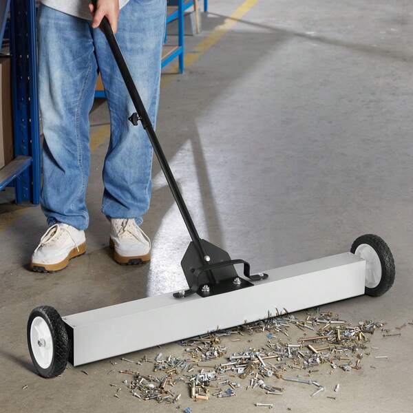 55 Lbs Rolling Magnetic Sweeper With Wheels, Push-Type Magnetic Sweeper, 24-Inch Large Magnet Lawn Sweeper With Telescoping Handle, Easy Workshop Garage Patio Cleaning