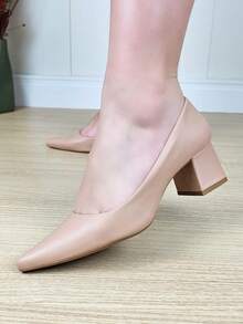 Women's Pumps Pointed Toe Thick Block Heel Light And Comfortable Luxury Fashion - 淺粉色 - 查看 10