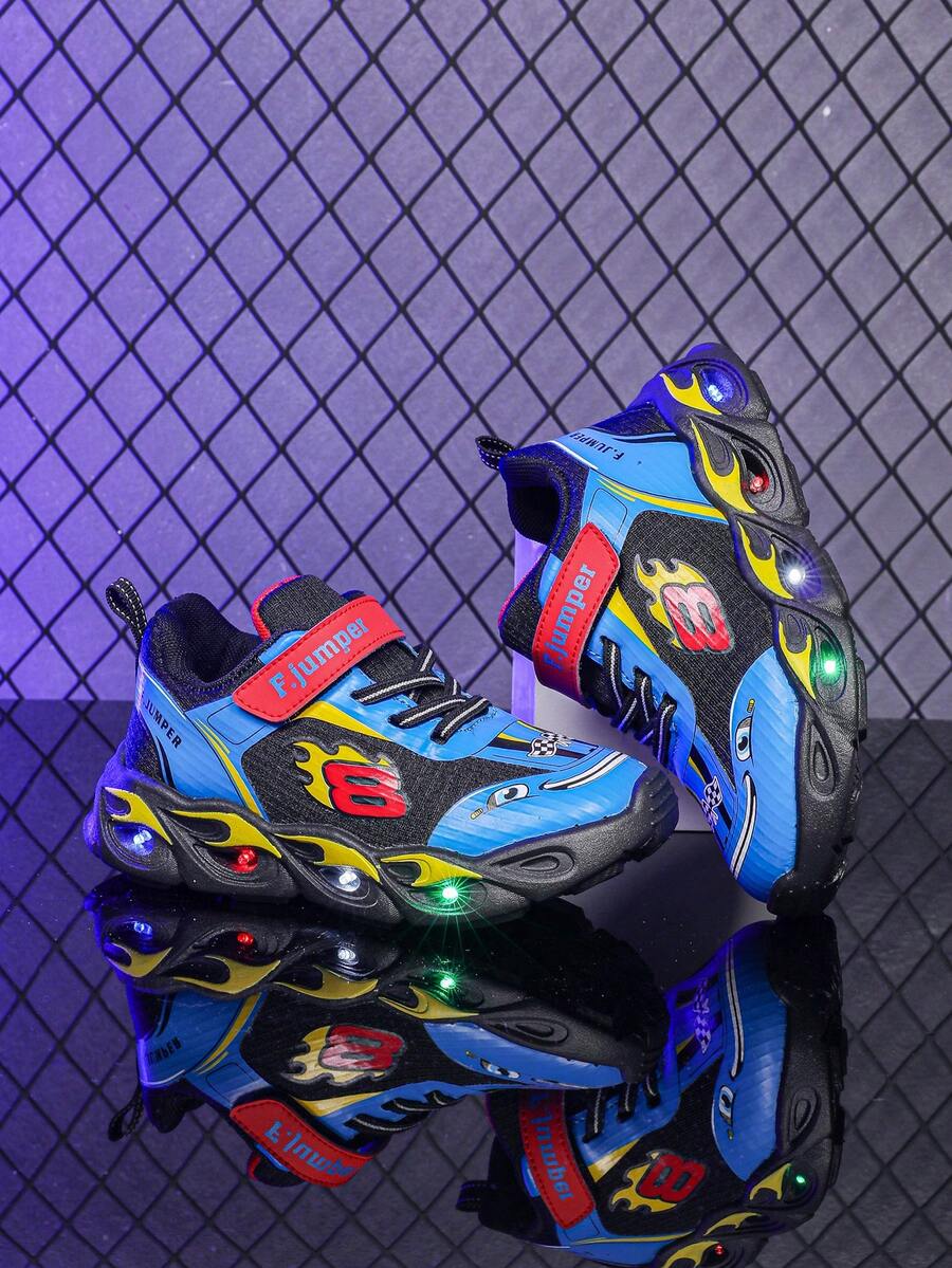 1双时尚LED发光网面透气运动鞋，男女童均适用 - 休闲、减震、四季皆宜防滑户外跑步和步行鞋 - 藍色 - 查看 1