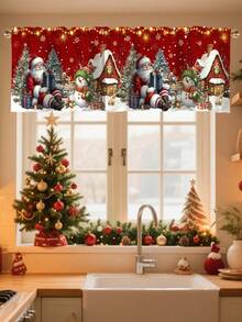 Cortinas de cozinha com saia de Natal de 1 peça, cortinas curtas de poliéster com bolso para vara e boneco de neve de Papai Noel fofo de 55 x 18 polegadas, tratamentos de janela para o inverno, decoração festiva de Natal, decorações de Natal para casa 2025 - Multicolorido - Ver 4