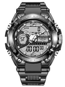 LIGE 1pc Black Silicone Strap Casual Date Calendars 24 Hour Round Dial Digital Watch, For Daily Life - Black - View 7