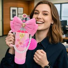 QY Bling Cup Accessories For 40/30/20 Oz Tumbler With Handle Including Glitter Bow Straw Topper, Heart Straw Cover, Pearl Water Bottle Handle Strap, Boot, Pom-Pom, Keychain Charms(Hot Pink) 2216 - 玫紅色 - 查看 5