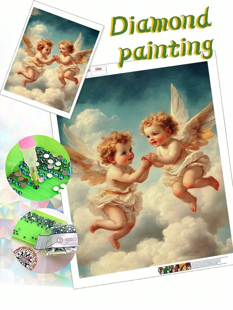 Kit de pintura de diamantes 5D "Little Angels", para principiantes adultos, bordado de diamantes 5D completo y redondo, mosaico de cristal artesanal, adecuado para decoración de pared del hogar, regalo de Acción de Gracias y Navidad para familiares y amigos - Multicolor - Añade 5