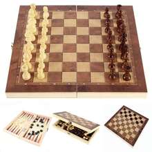 1 Juego de Ajedrez Internacional Plegable Hecho a Mano de Madera, Tablero de Ajedrez Artesanal con Espacio de Almacenamiento, Adecuado para Adultos Principiantes, Juego de Mesa 3 en 1 (Ajedrez, Damas, Damas) - Marrón - Ver 4