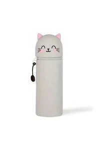 1 PC 2-In-1 Expandable Silicone Pencil Case & Desk Organizer With Cute Cat Face Design, Soft & Durable For Office Supplies, School Stationery, And Home Use, Cute Pencil Case