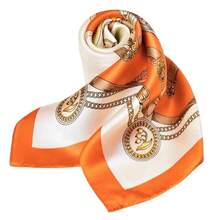 1pc 70 Small Square Scarf For Women, Spring And Autumn Headscarf, Neck Warmer, Professional Neck Scarf, Versatile Fashionable Stylish Scarf - 橘色 - 查看 4