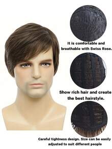 6inch European & American Style Men's Fashion Short Brown Side-Parted Straight Synthetic Hair Wig - Multicolor - View 8