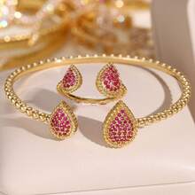 Set de anillos y pulsera abierta simple y multifuncional para mujer con diseño en forma de lágrima - Multicolor - Ver 12