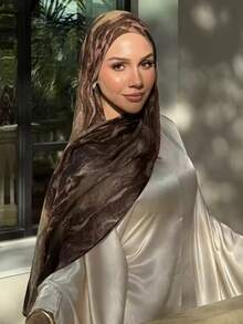 1条新款印花围巾，高端渐变大理石水彩印花，优雅女士头巾，柔软材质，多功能防晒/防风围巾披肩，适合日常生活/节日/派对，可作为阿巴雅配饰或女士面纱搭配连衣裙。