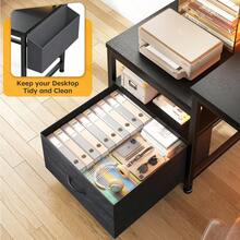 EnHomee 57" Gaming Or Home Office Desk With Power Outlets, LED Lights, Drawers, File Cabinet & Printer Shelf, Black - View 4