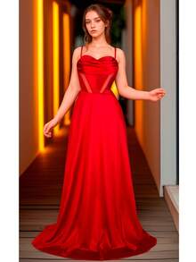 VESTIDO DE FIESTA ELEGANTE FALDA AMPLIA Y CORSET - Rojo - Ver 2