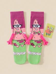 SPONGEBOB 1/2 Pair Cute Cartoon SpongeBob Magnetic Couple/Best Friends Mid-Calf Socks, Fashionable Daily Casual Wear & Date Outfit