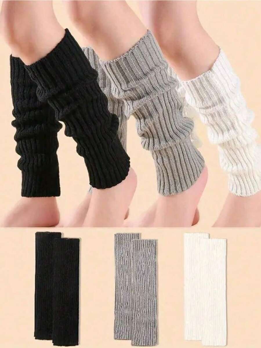 1 par de meias elásticas de cano médio, pretas, brancas e cinza, adequadas para acessórios de inverno em saias, lavagem à mão/lavagem a seco, item de moda em camadas estilo Ha Ri, confortável de usar - Multicolorido - Ver 1