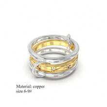 مجموعة خواتم قابلة للتراكم للنساء بأساليب مختلفة ، مطلية بالنحاس ، زركونيا اصطناعية ، خواتم كبيرة مطلية بالذهب عديمة التلون ، مجوهرات زخرفية مثالية للنساء - متعدد الألوان - مشاهدة 12