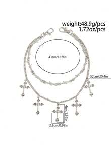1pc Men's Cross Pendant Multilayer Tassel Metal Fashion Accessory, Hip-Hop Punk Style Belt Chain, Retro Waist Decor, Jewelry Accessory For Daily, Party, Holiday Gift - Silver - View 11
