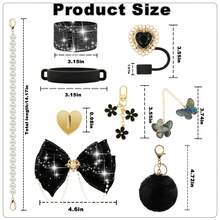 QY Bling Cup Accessories For 40/30/20 Oz Tumbler With Handle Including Glitter Bow Straw Topper, Heart Straw Cover, Pearl Water Bottle Handle Strap, Boot, Pom-Pom, Keychain Charms(Black) 2216 - 黑色 - 查看 2