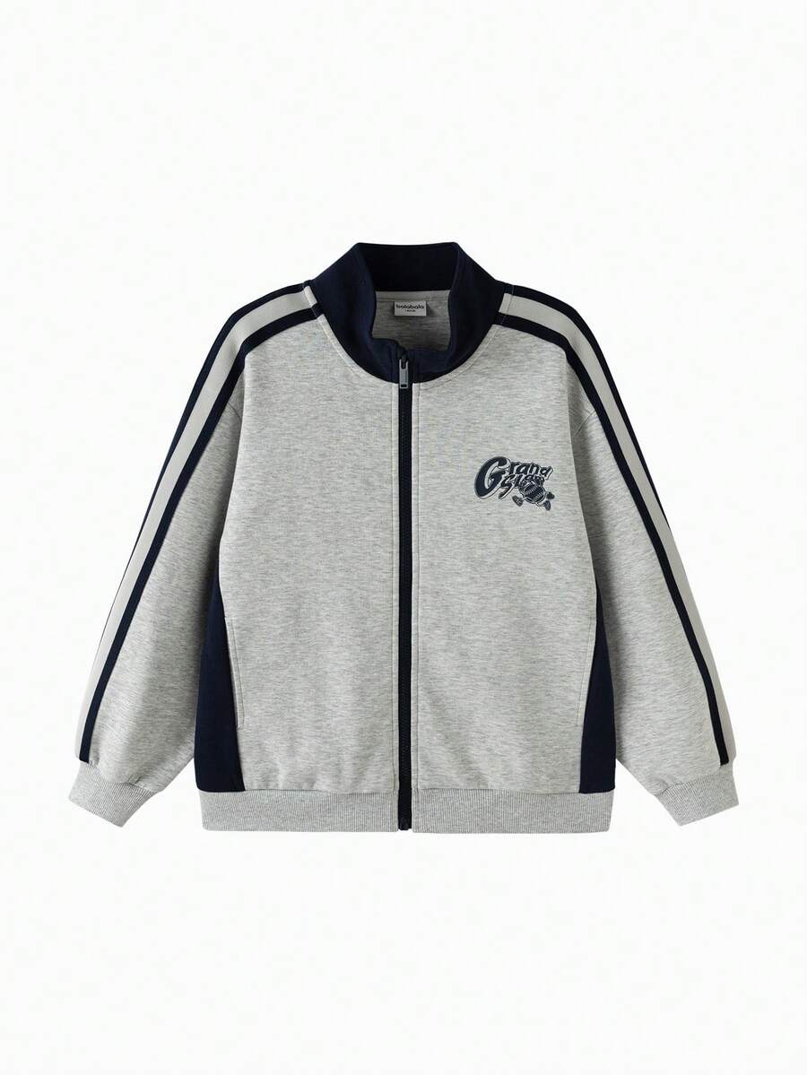 Balabala 2025年秋季儿童棒球款保暖夹克 - 灰色調 - 查看 1