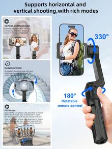 AXNEN 便携式三轴智能手机云台稳定器，带无线遥控器、补光灯、可折叠、360°旋转手机支架、自动平衡功能，适用于/安卓/GoPro