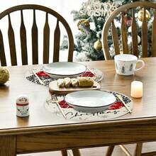 1pc/4pcs/6pcs/60pcs Christmas Pine Branch Bow Ornament Round Placemats, Christmas Linen Placemats, Stain-Resistant Placemats, Suitable For Home, Dining Room And Restaurants, Tabletop Decor, Home Goods - Multicolor - View 8