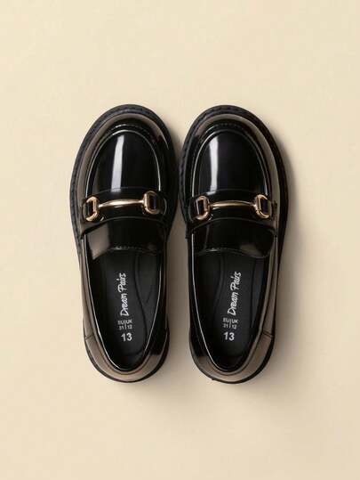 Girls Chunky Platform Slip On Loafers School Uniform Shoes