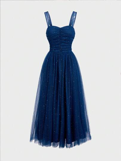 浪漫假日公主腰喇叭圣诞闪亮派对礼服，女士舞会礼服