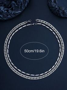 2pcs Men's Black Stainless Steel Cuban Link Chain Necklace, Minimalist Punk Gothic Style, 55cm Length, Suitable For New Year Gift, Daily Wear, Gift For Boyfriend