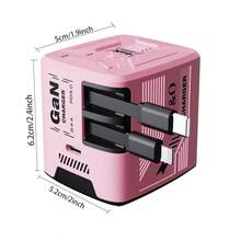 W&O 120W 手机 GaN 快速充电器，GaN 快速充电器 - 轻松增强您的充电游戏：高效 USB-C 可折叠旅行充电器，带 2 根电缆，带 1 个 C 型端口 - 适用于为各种电子设备充电，120 厘米/47 英寸可伸缩电缆，送给朋友的理想礼物。- 粉色/绿色/蓝色/黑色家庭办公室手机充电器多端口高输出功率 - 美規A型插(110-127V) - 查看 3