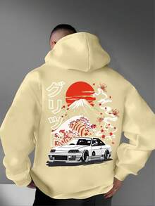 A Men'S Casual Stylish Japanese-Inspired Hoodie Featuring Mountain And Freedom Elements, Long-Sleeved Pullover, Regular Fit. - màu đen - Xem 10