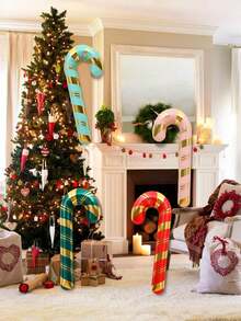 4pcs Christmas Candy Cane Foil Balloons, Suitable For Christmas Decoration - Multicolor - View 5