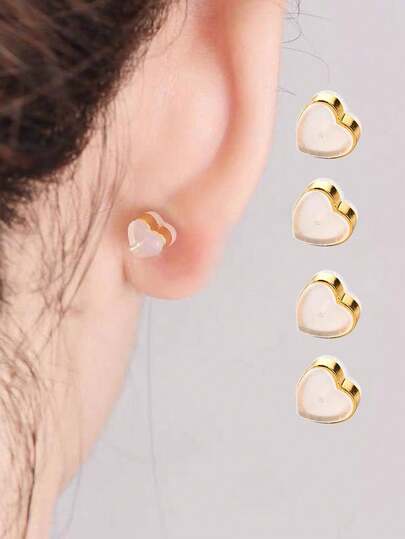 10pcs Heart Shaped Earring Cap, Gold Silicone Anti-Slip Earring Plug For DIY