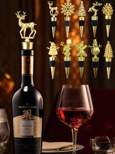1 Silicone Wine Stopper, Wine Bottle Cap, Silicone Bottle Cap, Reusable Silicone Wine Stopper, Wine Bottle Stopper, Zinc Alloy Snowflake, Christmas Tree, Red Wine Stopper,Seal, Can Maintain The Flavor Of Wine, Champagne, Sparkling Drinks, And Beer During Storage Creative Christmas Gift, Party Gift, Party Dinner Decoration Merry Christmas