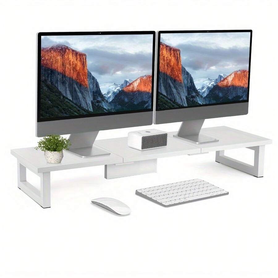Dual Monitor Stand, 90x26cm Desks Shelf, Double Monitor Riser For Laptop PC Computer Screen Monitor Stand Desktop Organiser For Working