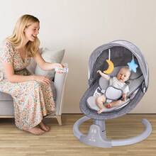 Versatile Baby Swing With Adjustabley Strap And Plush Cushion - Removable Mosquito Net, Multiple Movement Modes, Portable, With Wheels And Storage Basket - Gray/Pink, For Infants And Toddlers, Baby Bouncer Seat, Baby Comfort Seat, Comfortable Baby Item, Soft - 灰色 - 查看 7