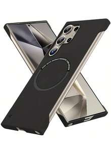 奢华超薄无边框磁吸手机壳，兼容三星S26 Ultra、S25 Ultra、S24 Ultra、S23、S22 Ultra、S25 Edge、S25，硬质PC磨砂手机壳 - 黑色 - 查看 2