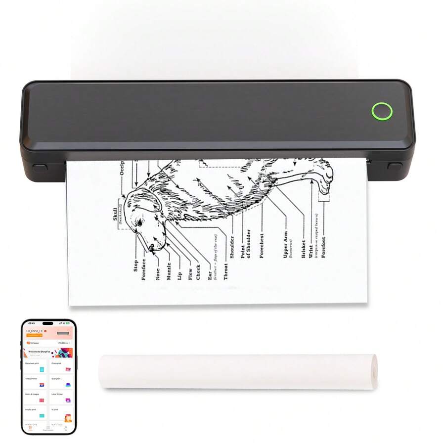 Portable Thermal Printer For Travel, Print 8.5x11" Paper Instantly With Bluetooth, Inkless Mobile Printer For Office Docs, School Notes, Travel|Students Professionals, A4 Portable Wireless Travel Printer A4 Thermal Printer Mobile Printer Wumo Printer Or A4 Thermal Printing Paper Support 8.5" X 11" US Letter Mobile Printer Compatible With IPhone Android Windows Suitable For Office, Home And Car - Please Select Printer Or Paper Option, Black/White - trắng - Xem 1