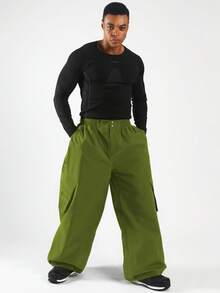1pc Plus Size Loose Fit Men's Ski Pants, With Pockets, Winter Outdoor Ski Pants, Unisex, Suitable For Outdoor Activities, Machine Washable, Winter Ski Pants, Ski Gear, Warm Clothing, Sports Style Ski Pants, Reinforced Structure, Functional Snow Pants, Snow Gear, Ski Suit - Green - View 3