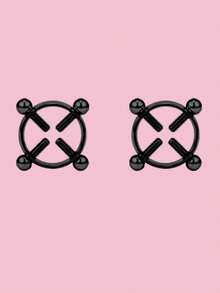 1 Pair Adjustable Clip-On Nipple Rings, Piercing-Free Body Jewelry For Women, Black/Silver, Mysterious Sexy Style - Multicolor - View 5