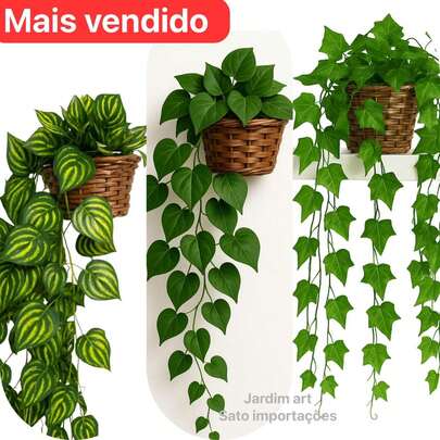 Trepadeira Artificial 2x2M com Vaso Trançado Decor
